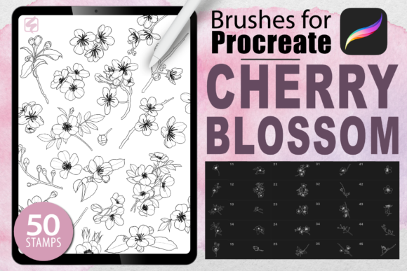Procreate Cherry Blossom Stamps for Artists