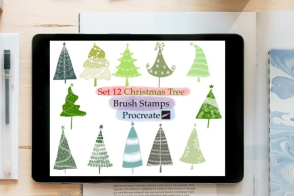 Transform Your Holiday Art with 12 Christmas Tree Brush Stamps for Procreate